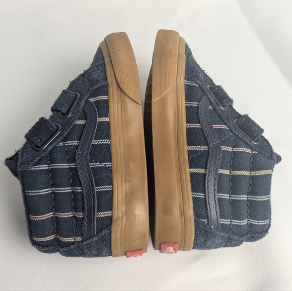 VANS Sk8 Kid Shoes Mid Size 6 Blue Suede Tan Soles 2 Velcros - Picture 8 of 10